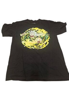 Rick and Morty Portal Graphic Black Tee Men's Small Ripple Junction